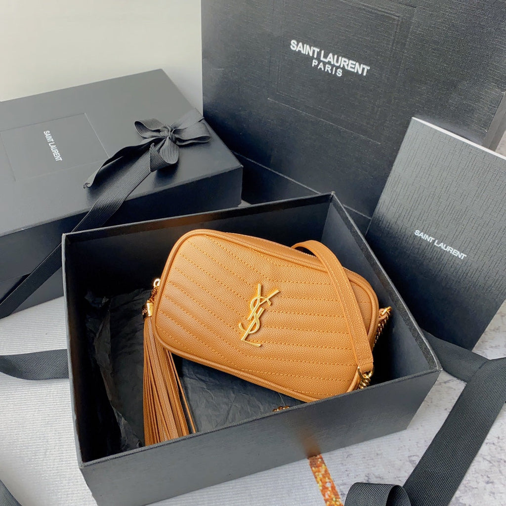 LOU MINI CAMERA BAG 19 IN MANGO ORANGE CAVIAR PATTERN CALFSKIN GOLD HARDWARE