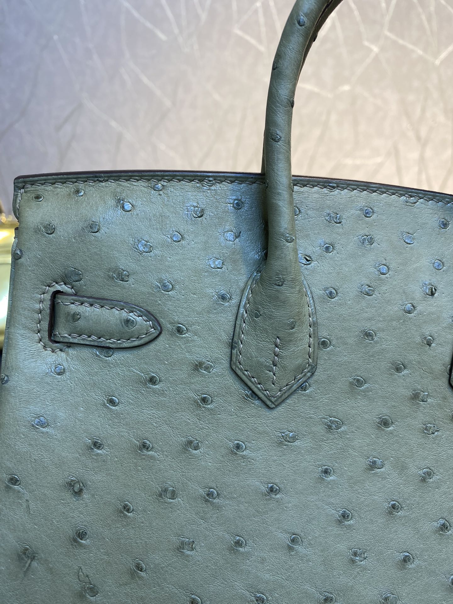 HERMES BIRKIN 30CM KHAKI OSTRICH LEATHER SILVER HARDWARE