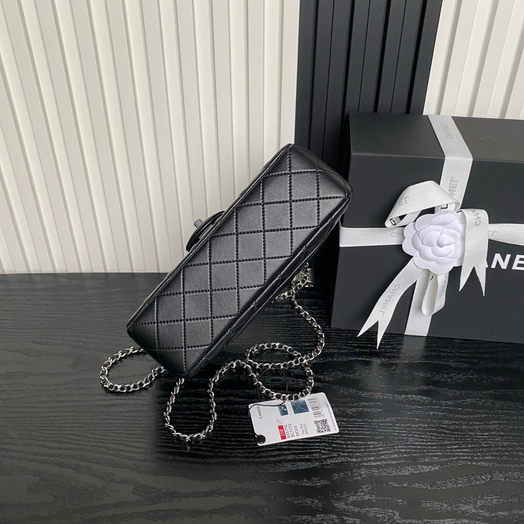 CHANEL 25S FLAP BAG 23 IN BLACK CALFSKIN SILVER HARDWARE