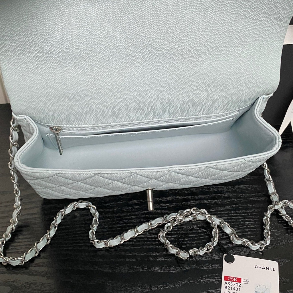 CHANEL 25S FLAP BAG 22 IN SLATE BLUE CALFSKIN SILVER HARDWARE