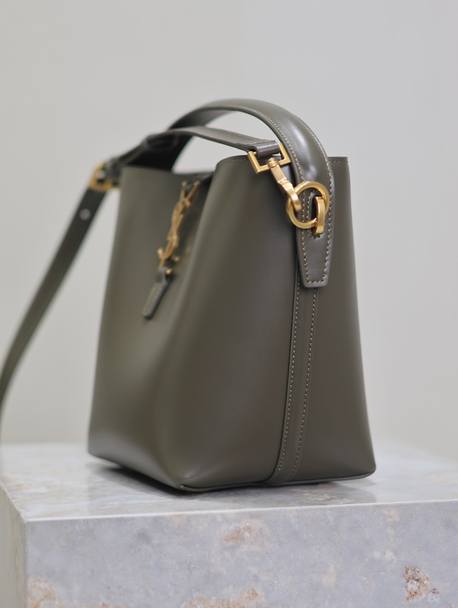 YSL 25S LE 37 MINI 20 IN DARK OLIVE CALFSKIN GOLD HARDWARE